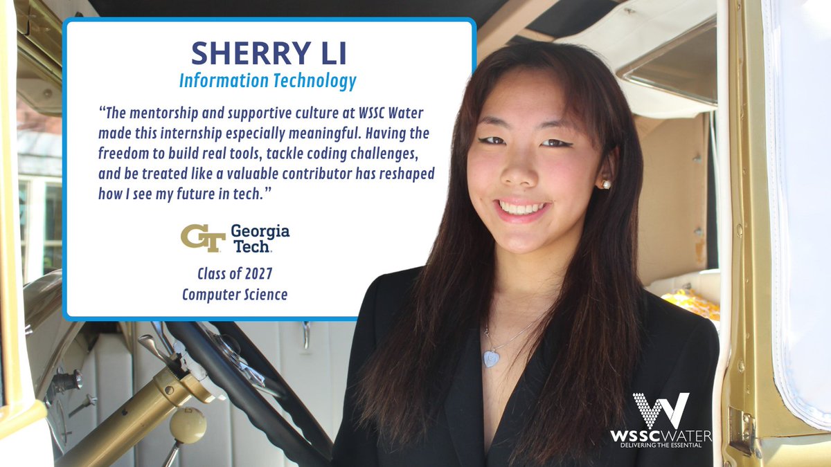 WSSC Water (@wsscwaternews) on Twitter photo Meet Sherry Li, a rising junior at <a href="/GeorgiaTech/">Georgia Tech</a> and WSSC Water intern!
She’s been building web tools, exploring new tech, and learning how AI is transforming the water industry—like predicting pipeline bursts before they happen.
#NationalInternDay
#InternTakeover Meet Sherry Li, a rising junior at <a href="/GeorgiaTech/">Georgia Tech</a> and WSSC Water intern!
She’s been building web tools, exploring new tech, and learning how AI is transforming the water industry—like predicting pipeline bursts before they happen.
#NationalInternDay
#InternTakeover