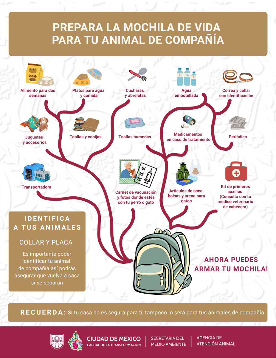 Te compartimos acá , qué debe tener una mochila de emergencia ‼️ para un animal de compañía 
En las emergencias, ellos : 🐱🐶🐰🐥🐢 ¡se van contigo! 🍀
Salvemos todas las vidas #LaCapitalDeLaTransformación