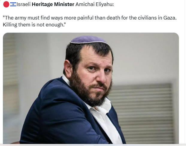 b_natou's tweet image. It's understandable to be uncomfortable with genocide.
And Smotrich, Ben Gvir, Strook, Eliyahu, Katz—when they speak, are you "uncomfortable"?
Are you "uncomfortable" when you see KKKahanists militants perpetrating pogroms in the West Bank?
#NeverNever Again (for everyone).
