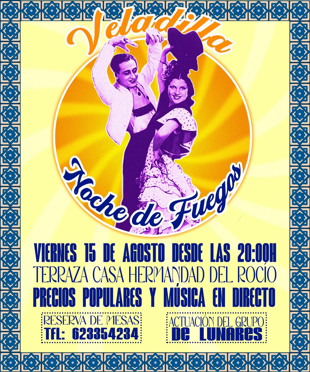 🎡🎆 VELADILLA NOCHE DE FUEGOS • El próximo viernes 15 de agosto, ven a vivir el comienzo de la Feria en nuestra tradicional Veladilla de los Fuegos. 
💃🏻🍻 Precios populares, buen ambiente y música en directo.
📍Terraza de nuestra Casa Hermandad

¡Te esperamos!
#CofradíasMLG