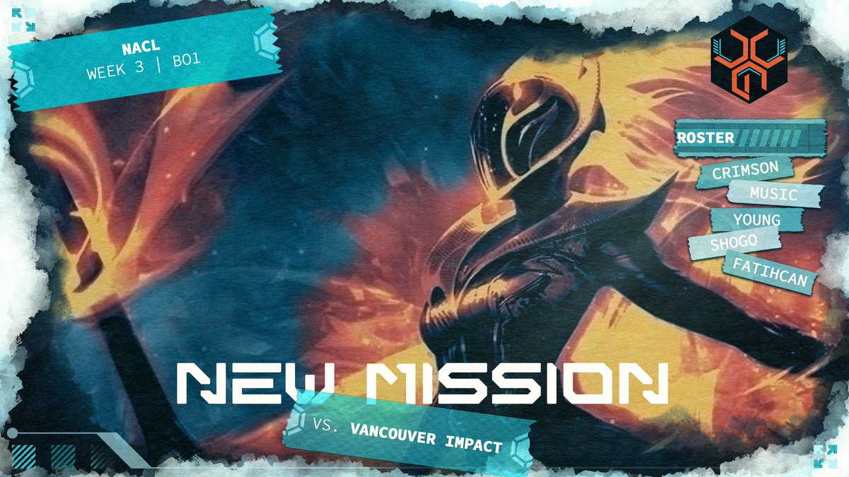 Get your dose of #NACL this evening with a Bo1 vs. <a href="/VancouverImpact/">Vancouver Impact 🇨🇦</a>! 

Watch live: twitch.tv/nacl
<a href="/myswordcrimson/">Crimson</a>
<a href="/MusicJGL/">Music</a>
Young
<a href="/shogolol/">Shogo</a>
<a href="/fatihcand15/">Fatihcan</a>

Head Coach: <a href="/CAutoboost/">Autoboost</a>
Team Manager <a href="/Esports_DemoZ/">DemoZ</a>
Sporting Director <a href="/Shelodin_SW/">Sheldon</a>
Design Director <a href="/CCG_Kelda/">CCG_Kelda</a>