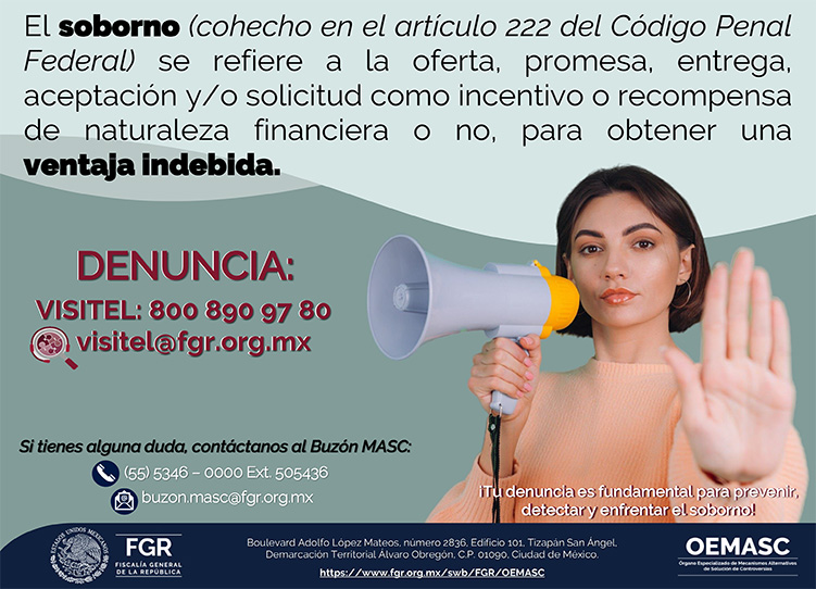 El OEMASC implementa una Política Antisoborno, conócela en: fgr.org.mx/swb/FGR/OEMASC
 
Todas las personas que integran el OEMASC están comprometidas con una cultura de CERO TOLERANCIA AL SOBORNO? #MASC. #Infórmate y ejerce tu derecho.