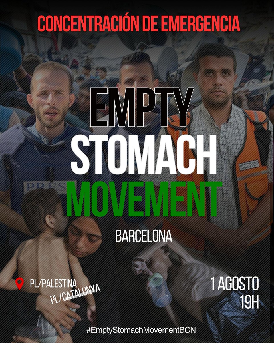 🔴 CONCENTRACIÓ
📍 Pl. Catalunya, BCN
 🗓 1/08

Donem suport a la vaga de fam pública que inicia la creadora audiovisual Mi Hoa Lee com a protesta contra el genocidi a la Franja de Gaza i a tota compicitat!
 
👉 emptystomachmovementbcn.com

#EmptyStomachMovementBcn