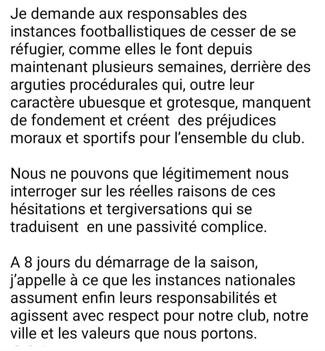 Sur sa page facebook,dans une lettre ouverte pleine de bon sens, Frédéric Cuvillier,maire de Boulogne,appelle les instances du #Football à respecter l'#usbco et mettre fin à une situation rocambolesque.
#lfp #fff #national #national1 #Ligue2 #dncg #cnosf #ajaccio #aca <a href="/FFF/">FFF</a> <a href="/LFPfr/">Ligue de Football Professionnel</a>