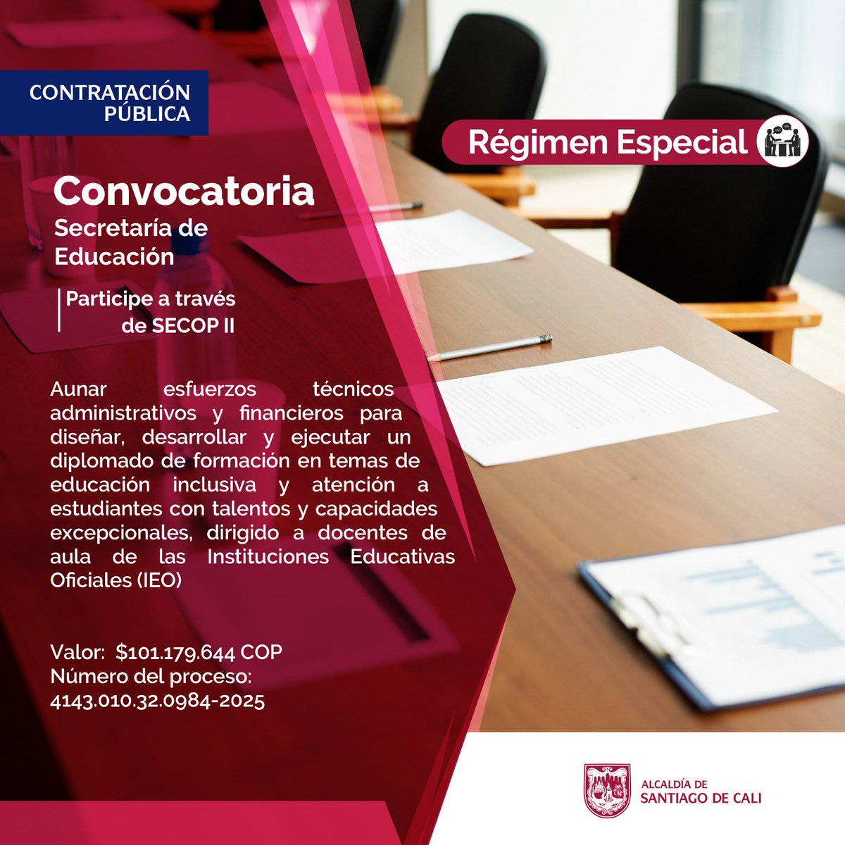Contratación Pública (@calicontrata) on Twitter photo 📢Atención📢
Aviso de convocatoria
Modalidad: Régimen Especial
Más información: shorturl.at/pQYSo
<a href="/Educacion_Cali/">Secretaría de Educación de Cali</a> 📢Atención📢
Aviso de convocatoria
Modalidad: Régimen Especial
Más información: shorturl.at/pQYSo
<a href="/Educacion_Cali/">Secretaría de Educación de Cali</a>