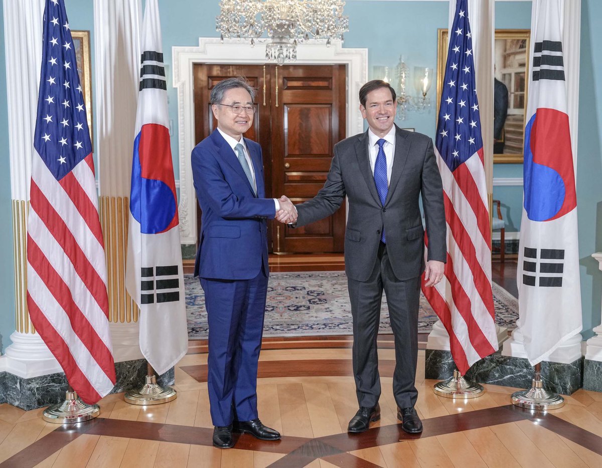 Secretary Marco Rubio (@secrubio) on Twitter photo Welcomed Republic of Korea Foreign Minister Cho to the <a href="/StateDept/">Department of State</a> during his first official visit to Washington. Our ironclad Alliance is vital to the shared prosperity of our nations, and to the safety, security, and prosperity in the Indo-Pacific. Welcomed Republic of Korea Foreign Minister Cho to the <a href="/StateDept/">Department of State</a> during his first official visit to Washington. Our ironclad Alliance is vital to the shared prosperity of our nations, and to the safety, security, and prosperity in the Indo-Pacific.