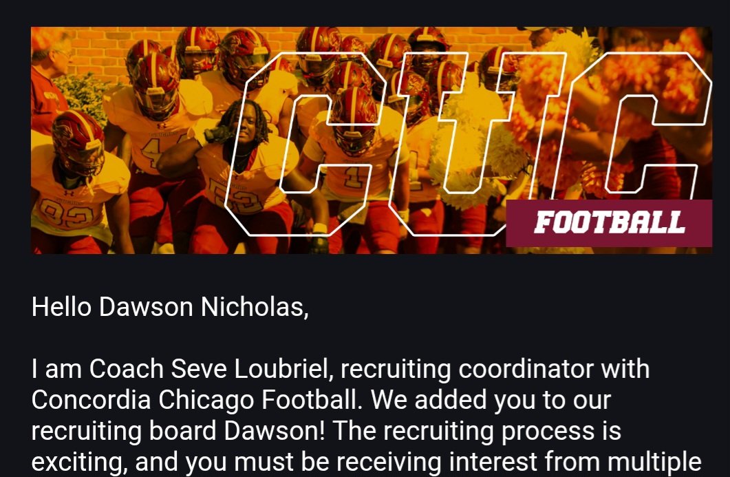 Dawson Nicholas (@dawsonnicholas3) on Twitter photo Greatly appreciate the invite and inspirational email. <a href="/CoachSeveCUC/">Seve Loubriel</a>
Also thank Coach Hankins. Greatly appreciate the invite and inspirational email. <a href="/CoachSeveCUC/">Seve Loubriel</a>
Also thank Coach Hankins.
