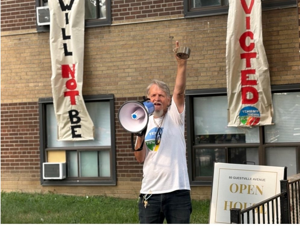 Tenants at 80 Guestville organized &amp; fought back the renoviction attempts by landlord Michael Klein. 
 
One year on, their case is not over, but they've defended their homes &amp; now have a new bylaw to back up their fight 💪