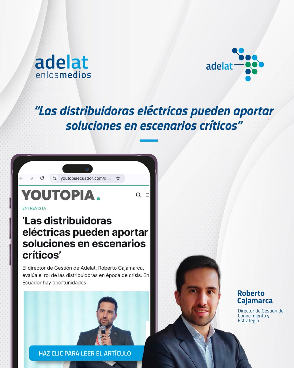 #VozExperta|⚡En momentos de estrés energético, el rol de las distribuidoras cobra una relevancia clave.

Lee la entrevista completa de <a href="/YoutopiaEcuador/">Youtopía Ecuador</a> a nuestro director de Gestión del Conocimiento y Estrategia, Roberto Cajamarca. 

Accede👉 youtopiaecuador.com/distribuidoras…