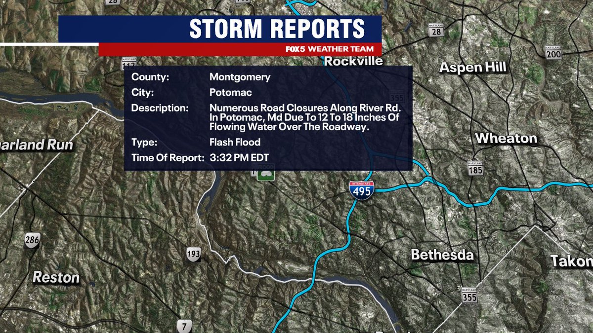 Heads up in Potomac! Flash flooding ongoing and there are multiple road closures along River Road.