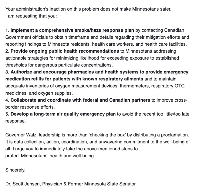 JUST IN: Gubernatorial candidate Dr. Scott Jensen slams Gov. Tim Walz for his "inadequate response" to the Canadian wildfire smoke blanketing Minnesota this summer