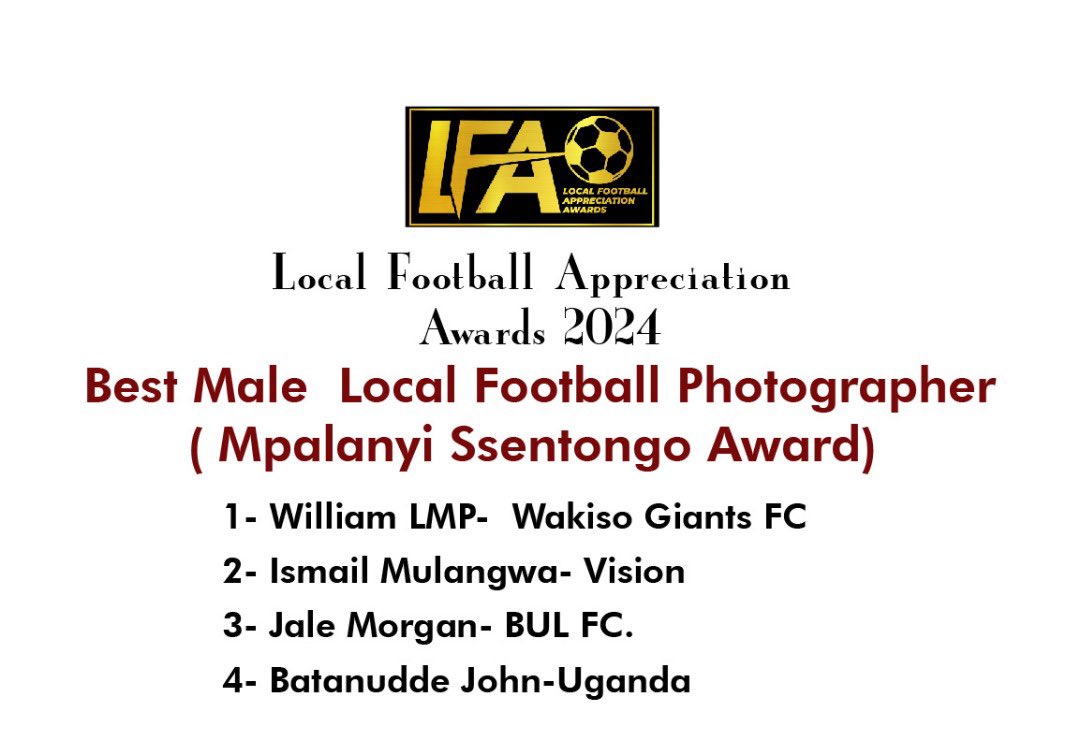In that order the Winner of <a href="/LFAAWARDS/">Local Football appreciation awards (LFA Awards)</a>  is …..
Thank you so much everyone who voted WILLIAM LMP