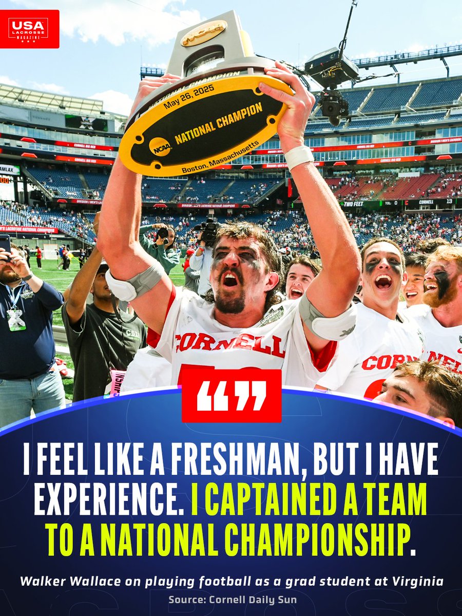 USA Lacrosse Magazine (@usalacrossemag) on Twitter photo From 6-foot-7 eraser with <a href="/CornellLacrosse/">Big Red Lacrosse</a> to 6-foot-7 tight end with <a href="/UVAFootball/">Virginia Football</a> ๐
Walker Wallace won an NCAA championship two months ago. Now he's back on the football field. From 6-foot-7 eraser with <a href="/CornellLacrosse/">Big Red Lacrosse</a> to 6-foot-7 tight end with <a href="/UVAFootball/">Virginia Football</a> ๐
Walker Wallace won an NCAA championship two months ago. Now he's back on the football field.