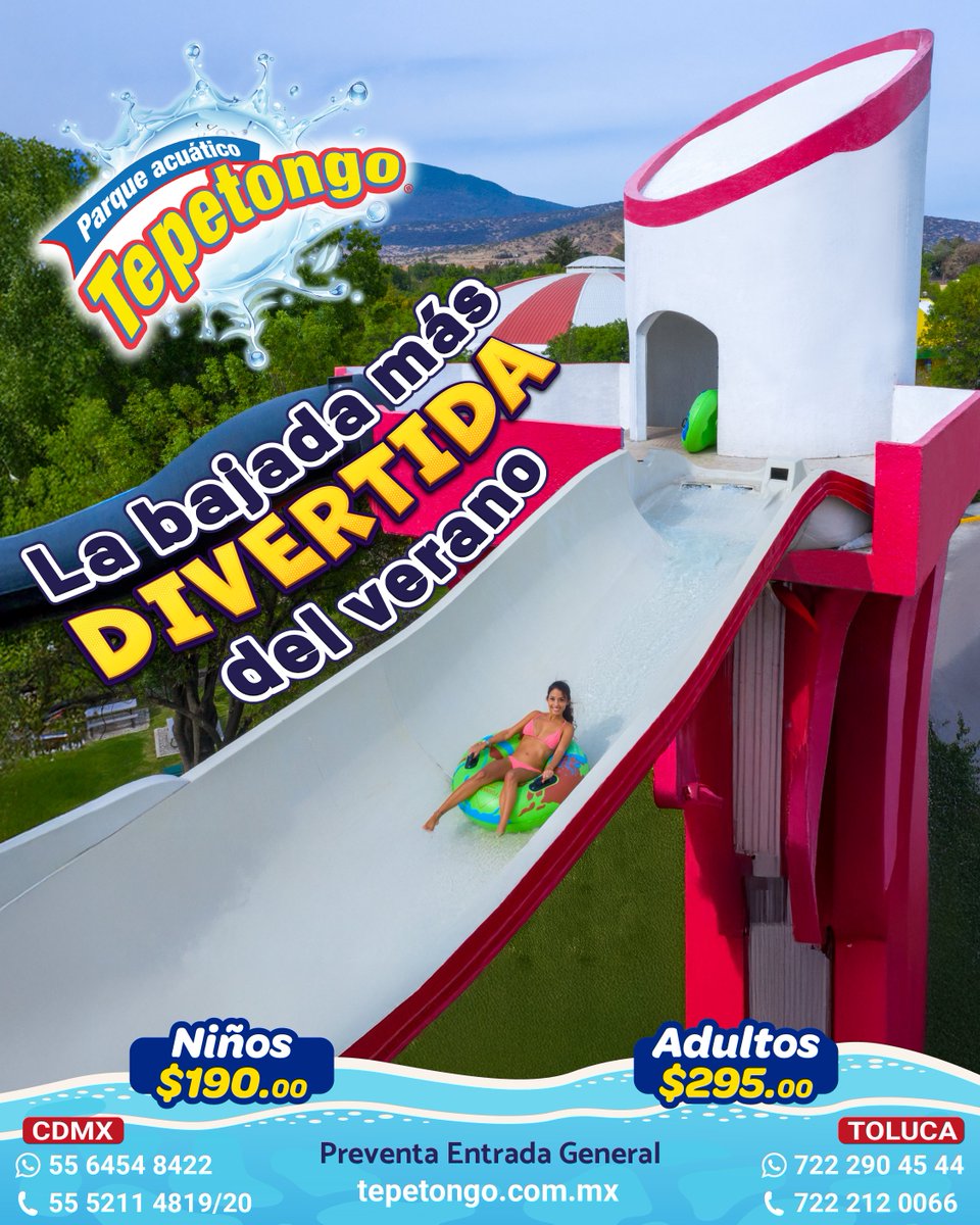 TepetongoParque's tweet photo. ☀️🌀 ¡El verano empieza en Tepetongo!
🎟️ Compra anticipada = Ahorro + diversión garantizada 💦
Adquiere tu preventa en: https://t.co/t5y0VUF7XS
📲 Canal WhatsApp: https://t.co/uvRrRJgktT
#PreventaTepetongo https://t.co/3oa5ZsMBf3