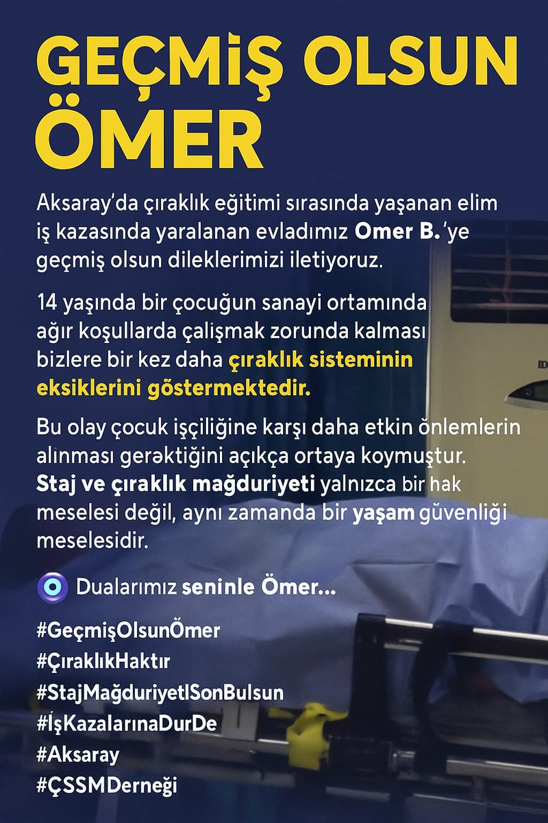 Bir evladımız bir can şükürler olsun Ömer evladımıza geçmiş olsun dileklerimizi iletiyoruz 

Teşvikyerine Ölüyoruz
#ÇıraklarSessizceÖlüyor
