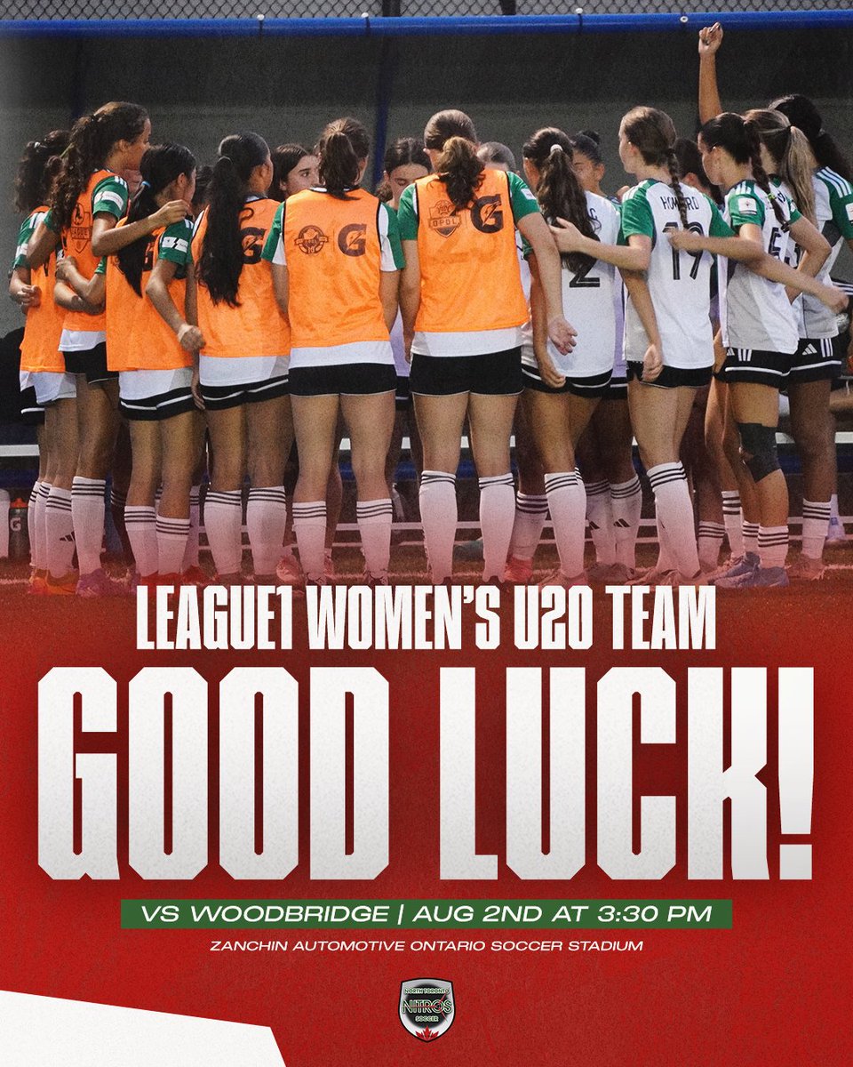 FINAL BOUND 💥

Wishing our U20 Women the best of luck as they take on Woodbridge in the League1 Ontario Final!

📍 Zanchin Automotive Soccer Stadium
🗓 August 2nd | 🕞 3:30 PM

Let’s bring it home, NITROS! 💚

#NTN #League1Ontario