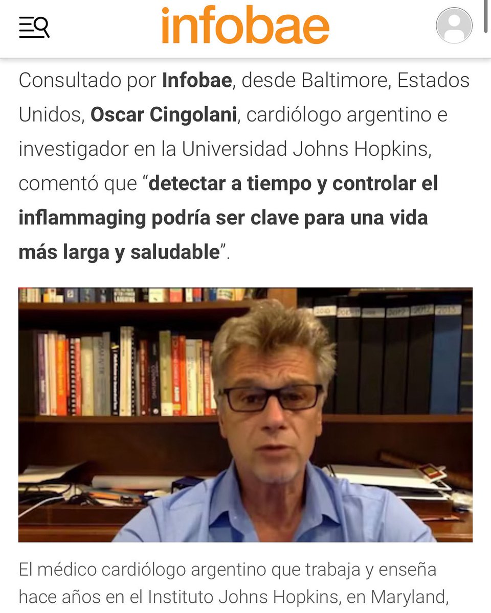 Oscar Cingolani, M.D. (@cingolani_oscar) on Twitter photo Gracias <a href="/BlancoDanielaT/">Daniela Blanco</a> por la nota. Cada vez más importante el rol de la vida sana, dieta, ejercicio físico, y su efecto positivo en la longevidad. Cada vez más importante combatir el estrés y ser feliz. Nota completa en Infobae de hoy! #inflammaging Gracias <a href="/BlancoDanielaT/">Daniela Blanco</a> por la nota. Cada vez más importante el rol de la vida sana, dieta, ejercicio físico, y su efecto positivo en la longevidad. Cada vez más importante combatir el estrés y ser feliz. Nota completa en Infobae de hoy! #inflammaging