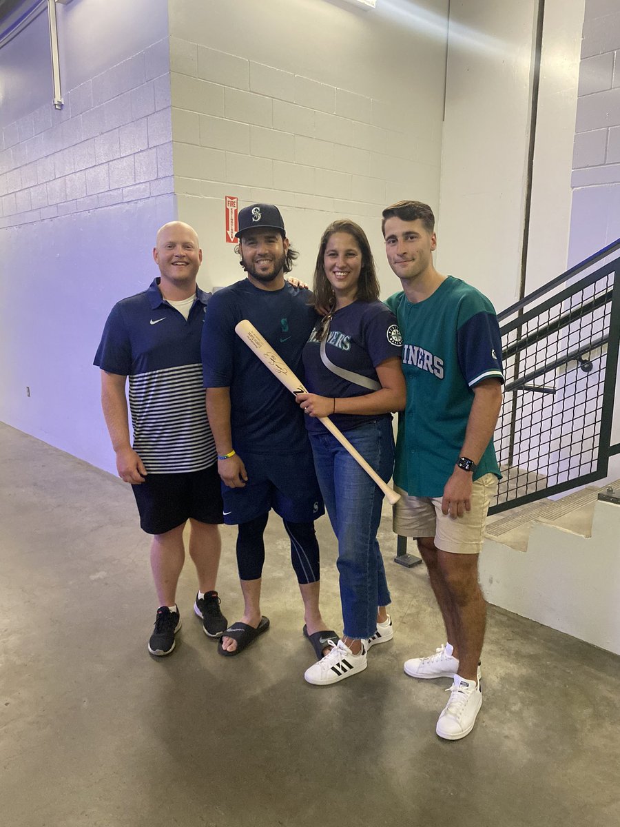 SamJames206's tweet photo. @simplyseattle The vibes are better than when we caught Geno's 1000th hit in the bleachers! I would bring @Benstamey3, my wife (to the right of Geno) and our son! https://t.co/r6B7ghtEUN