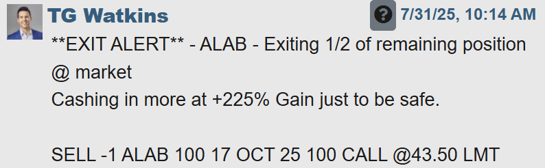 $ALAB benefitted from the $MSFT $META gap ups, so I took more profits at +225% gain today. Nice to have a solid upside winner on such a red market day.