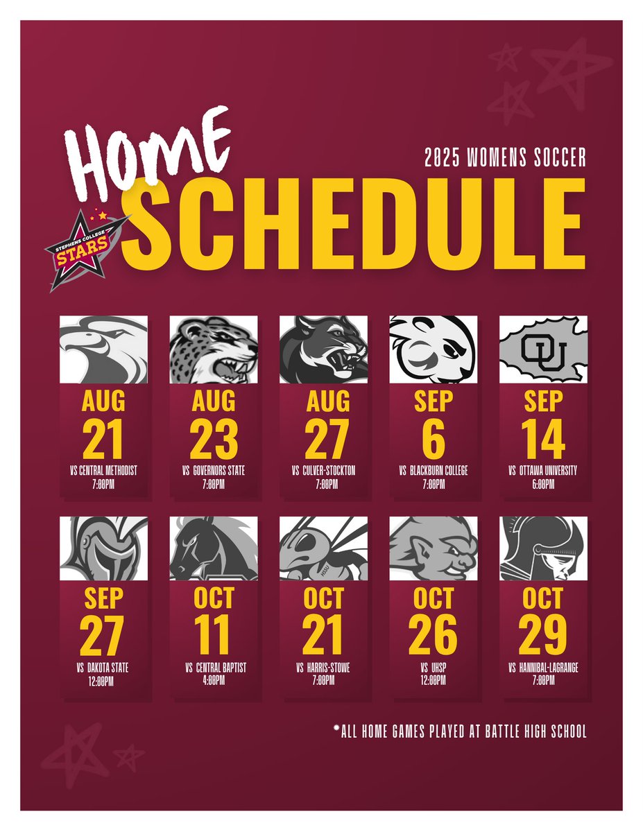 Mark your calendars - the Stars are ready to shine. Come out and support your Stephens College soccer team! ⭐️⚽️

#NewEraofExcellence #StarsAthletics #StarsSoccer #TheRightWayToPlay