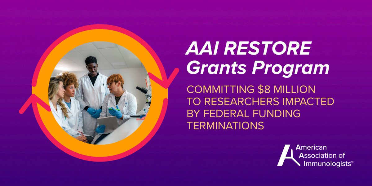 Human Immunology News (@humanimmunenews) on Twitter photo 📢 The <a href="/ImmunologyAAI/">The American Association of Immunologists (AAI)</a> has launched an $8 million emergency funding initiative to support scientists whose immunology-focused NIH funding was terminated or frozen in 2025!
🤩 Learn more about the RESTORE Grant Program: bit.ly/3Hd74Ib 📢 The <a href="/ImmunologyAAI/">The American Association of Immunologists (AAI)</a> has launched an $8 million emergency funding initiative to support scientists whose immunology-focused NIH funding was terminated or frozen in 2025!
🤩 Learn more about the RESTORE Grant Program: bit.ly/3Hd74Ib