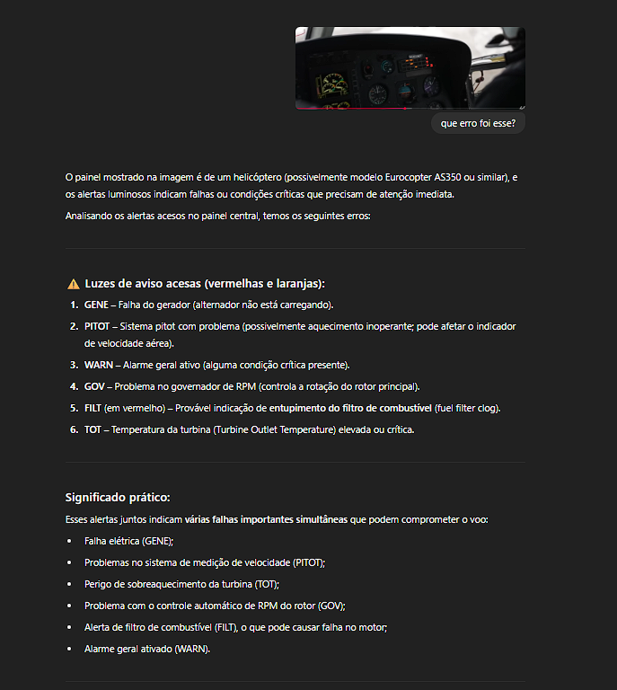 freddiecript0's tweet image. mano, tava assistindo um corte da live do @Jonvlogs , eles estavam no chile no vale nevado e deu um alerta no painel do helicoptero, estavam todos apreensivos antes do voo e ai fui perguntar do chatgpt oq era os erros