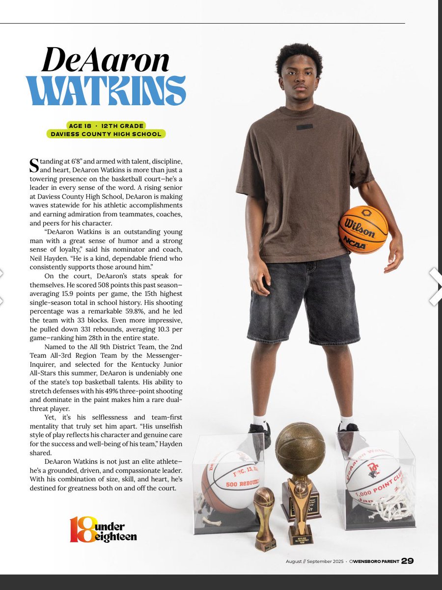 Thank you to Owensboro Parent Magazine for listing <a href="/DeAaronWatkins1/">DeAaron Watkins</a> as  Top 18 under 18.