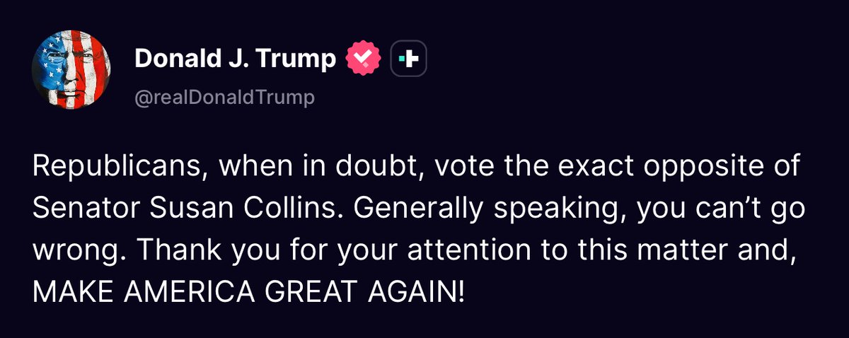 Gunther Eagleman™ (@gunthereagleman) on Twitter photo 🔥Trumps right.
If the <a href="/SenateGOP/">Senate Republicans</a> doesn’t know how to vote, just do the OPPOSITE of what Susan Collins does.
She’s ALWAYS wrong! 🔥Trumps right.
If the <a href="/SenateGOP/">Senate Republicans</a> doesn’t know how to vote, just do the OPPOSITE of what Susan Collins does.
She’s ALWAYS wrong!