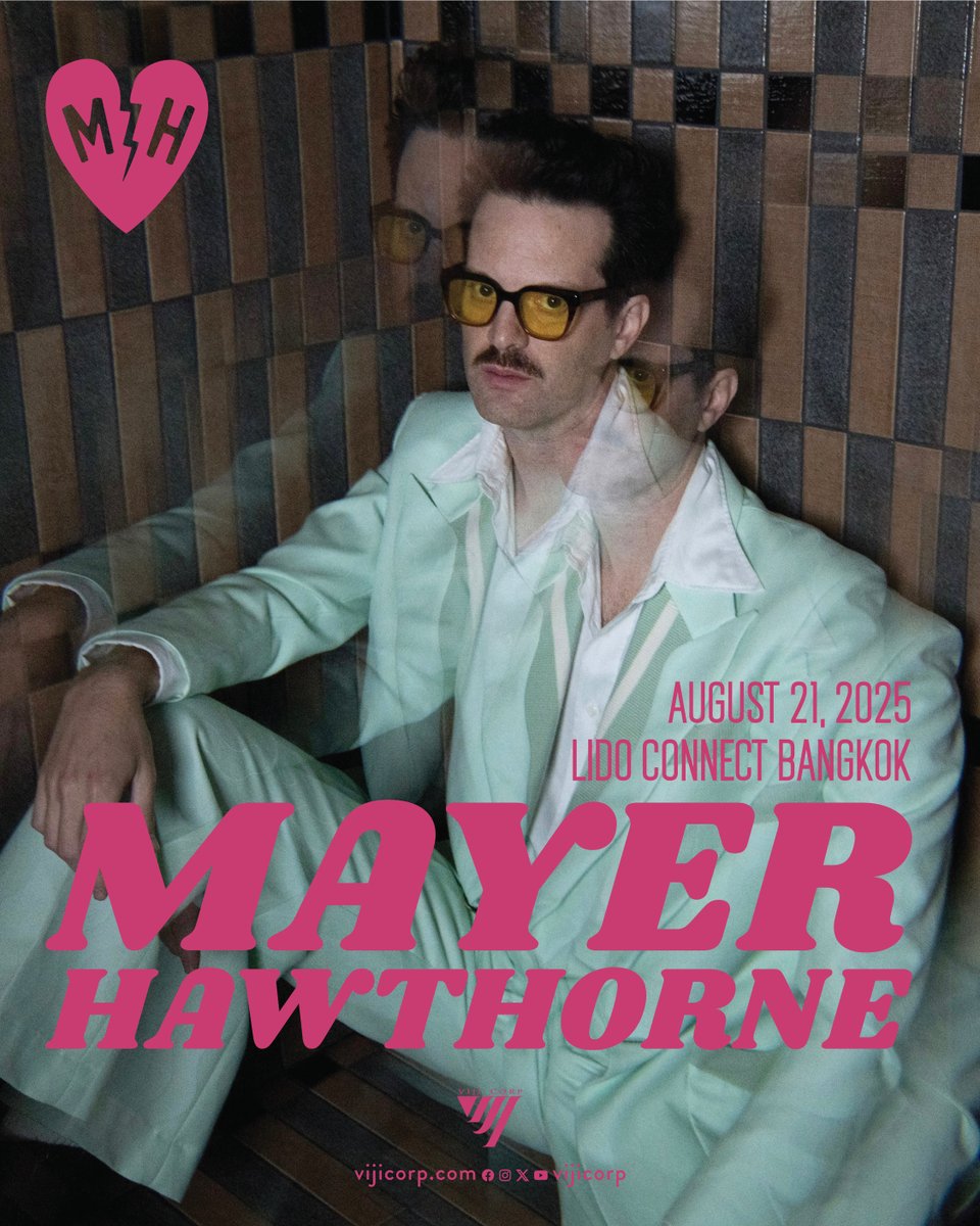 📢 Venue Change Announcement
Mayer Hawthorne Live in Bangkok will be moved from Centerpoint Studio to Lido Connect on the same date and time.
🎶 See you at Lido Connect for an unforgettable night with Mayer Hawthorne!

Mayer Hawthorne - Bangkok
August 21th, Lido Connect
#VIJICORP