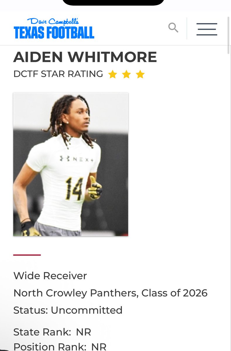 Blessed to be Ranked a 3⭐️ by <a href="/dctf/">Dave Campbell's — TexasFootball.com</a> !!!