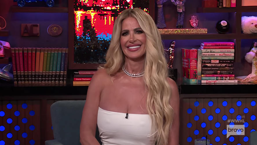 kim zolciak pink dress Kim Zolciak Biermann's Neon Pink Dress on WWHL