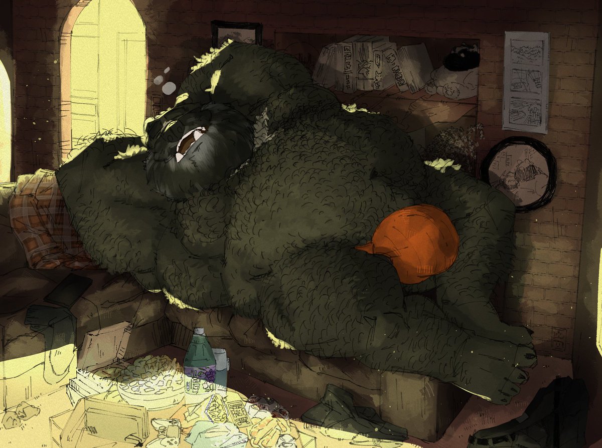 bighurso's tweet image. This giant bear Hurso are sleeping after long day of work, might they need some rubs on his big, hairy round belly, lots of food to relax even more
