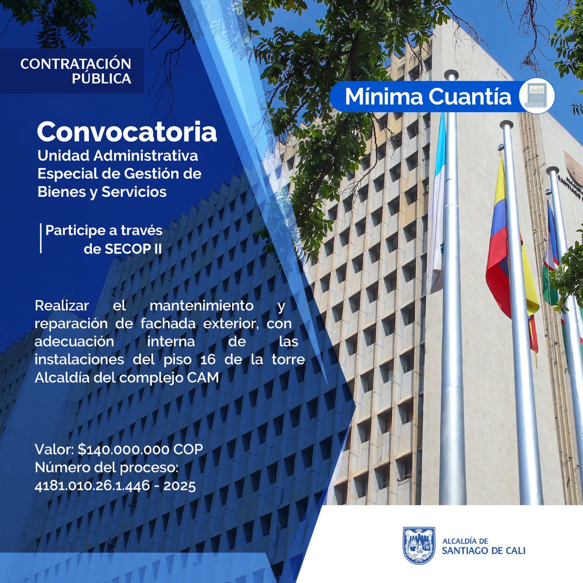 Contratación Pública (@calicontrata) on Twitter photo 📢Atención📢
Aviso de convocatoria
Modalidad: Mínima Cuantía
Más información: shorturl.at/EkfJQ
<a href="/bienes_cali/">Bienes y Servicios Cali</a> 📢Atención📢
Aviso de convocatoria
Modalidad: Mínima Cuantía
Más información: shorturl.at/EkfJQ
<a href="/bienes_cali/">Bienes y Servicios Cali</a>