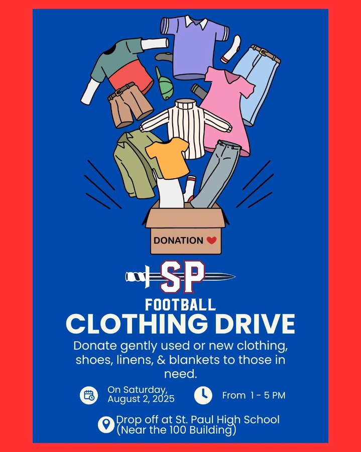 St. Paul Football (@stpaulhsfb) on Twitter photo Help support St. Paul Football by donating to our Clothing Drive on Saturday, August 2nd from 1 PM - 5 PM. Drop off near the 100 building.
<a href="/GhostsofStPaul/">The Ghosts of St. Paul Football</a> <a href="/dlineshowtime/">DLINESHOWTIME</a> Help support St. Paul Football by donating to our Clothing Drive on Saturday, August 2nd from 1 PM - 5 PM. Drop off near the 100 building.
<a href="/GhostsofStPaul/">The Ghosts of St. Paul Football</a> <a href="/dlineshowtime/">DLINESHOWTIME</a>