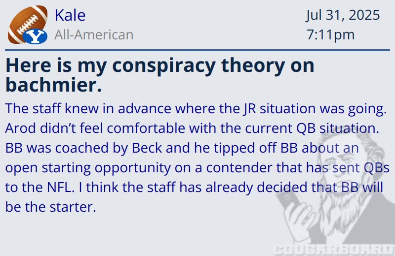 “Here is my conspiracy theory on bachmier.” 
cougarboard.com/35696136 h/t Kale