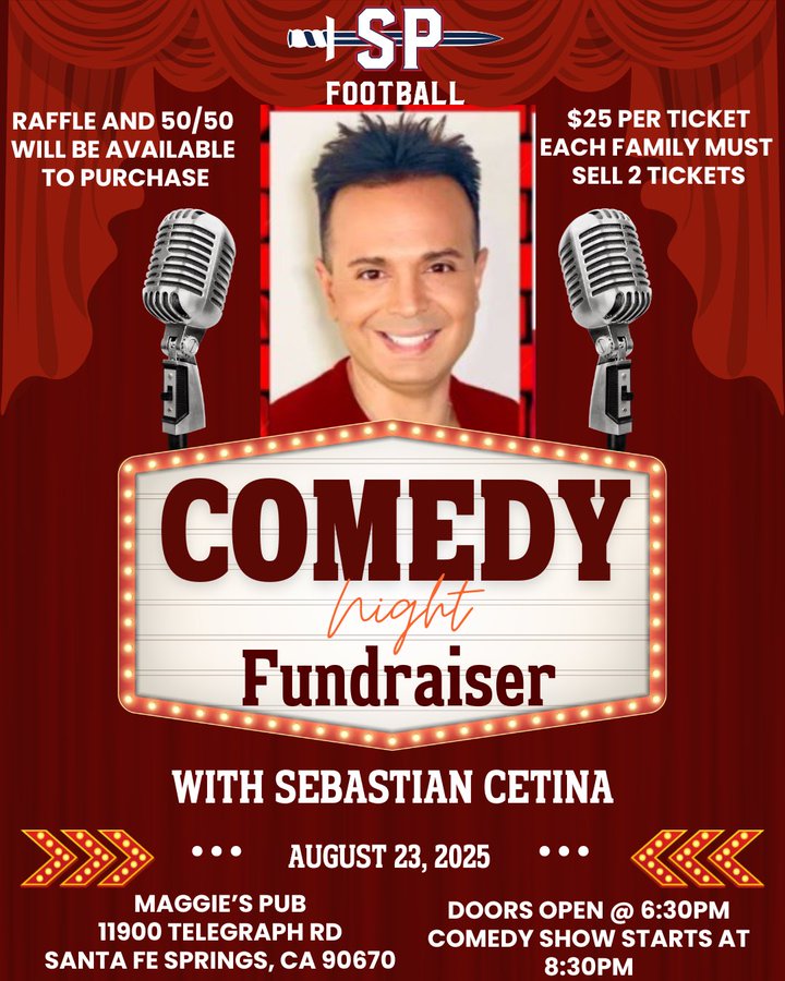 St. Paul Football (@stpaulhsfb) on Twitter photo Join us for a night of comedy on 8/23 at Maggie’s Pub in Santa Fe Springs for the St. Paul Football Comedy Night Fundraiser hosted by Sebastian Cetina.
<a href="/GhostsofStPaul/">The Ghosts of St. Paul Football</a> <a href="/dlineshowtime/">DLINESHOWTIME</a> Join us for a night of comedy on 8/23 at Maggie’s Pub in Santa Fe Springs for the St. Paul Football Comedy Night Fundraiser hosted by Sebastian Cetina.
<a href="/GhostsofStPaul/">The Ghosts of St. Paul Football</a> <a href="/dlineshowtime/">DLINESHOWTIME</a>