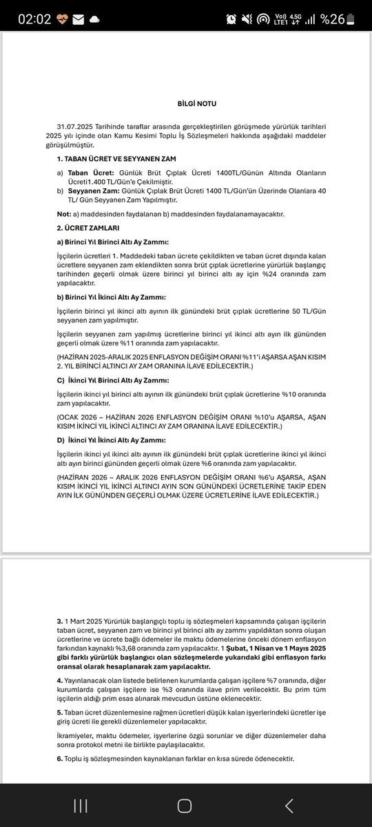 Kamu işçileri için yeni tarife. 

1800+%50 den gelinen nokta bu. 

Yorumu işçi arkadaşlar da yapsın

Hükümetten bu işçiyi memur kadrosuna almasını talep ediyoruz. 

Bizim burnumuz bu işçi sendikaları ile çok afedersiniz (b..) tan hiç bir zaman çıkmayacak! 

#Kamuişçileri