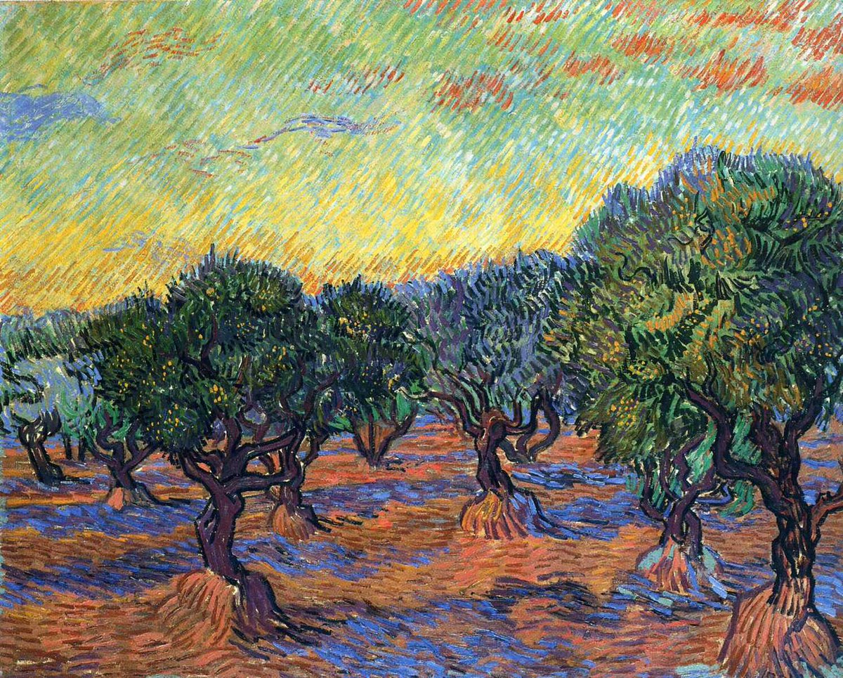 Olive Grove (Orange Sky) - 1889 #artbots #vangogh