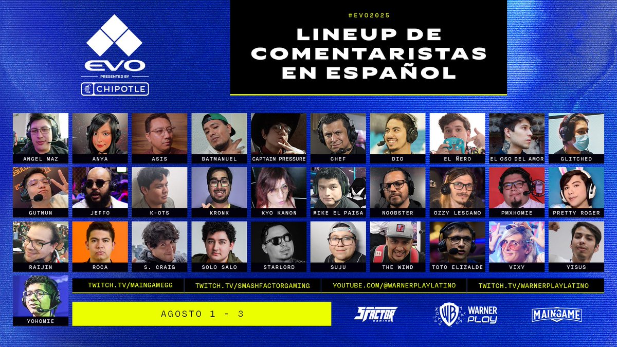 Voces conocidas, conocimiento garantizado 🗣️ 

¡Ellos serán aquellos que presten su voz para el torneo de juegos de pelea reconocido a nivel mundial! 🌎 

¿Estás listo para experimentar la emoción de los juegos de pelea en tu idioma? 🔥