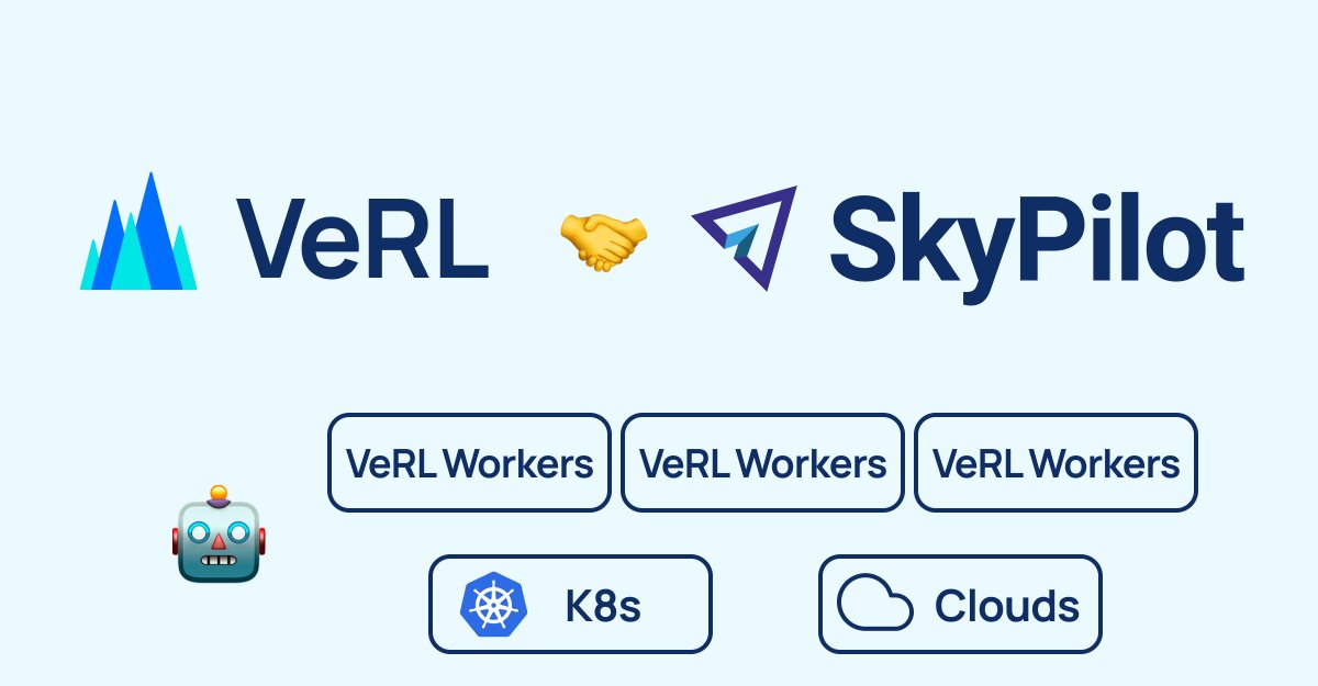 SkyPilot (@skypilot_org) on Twitter photo VeRL now officially supports launching via SkyPilot!
Let SkyPilot deal with infra heavylifting for <a href="/verl_project/">verl project</a>:
🚀Spin up VeRL workers on your k8s or clouds
🔧Set up ray
🤖Ignite your agentic RL training
Check out the VeRL doc:
verl.readthedocs.io/en/latest/star… VeRL now officially supports launching via SkyPilot!
Let SkyPilot deal with infra heavylifting for <a href="/verl_project/">verl project</a>:
🚀Spin up VeRL workers on your k8s or clouds
🔧Set up ray
🤖Ignite your agentic RL training
Check out the VeRL doc:
verl.readthedocs.io/en/latest/star…