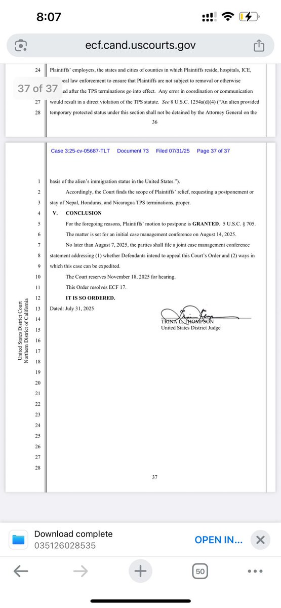 La Corte de Justicia de los Estados Unidos ha ampliado los términos del TPS a favor de nuestros migrantes hasta el 18 de Noviembre. 
Honduras continuará brindándoles todo el apoyo en este proceso legal, mi equipo de gobierno acompañará  en forma total, constante y firme, la