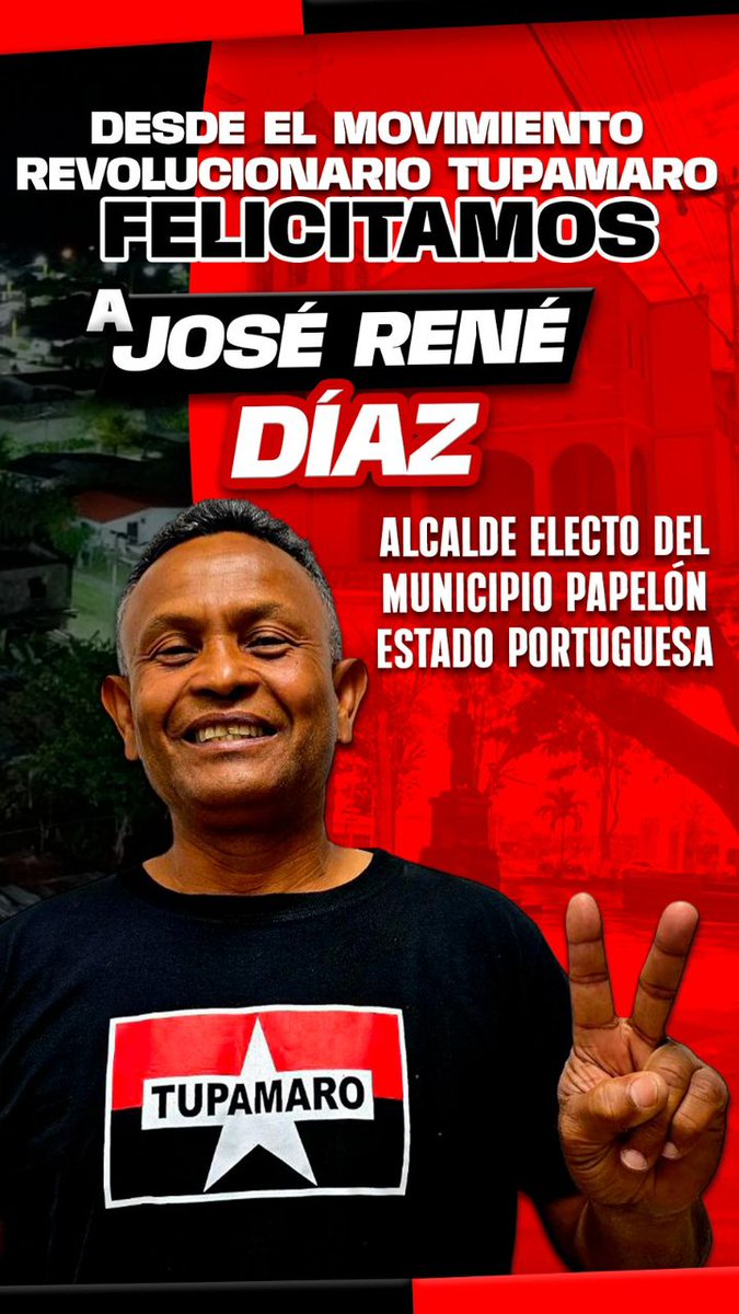 MonagasRebeldeMRT (@monagasmrt_) on Twitter photo Desde el Estado <a href="/MonagasMRT_/">MonagasRebeldeMRT</a> felicitamos al camarada José René Díaz, miembro de nuestra organizacion <a href="/TupamaroMRT_/">Movimiento Revolucionario TUPAMARO Vzla.</a> por su triunfo contundente como Alcalde proclamado del Municipio Papelón, Estado <a href="/portuguesamrt2/">@PORTUGUESAMRT2</a>
Y su dedicación y compromiso de servir al pueblo.
#comunaonada Desde el Estado <a href="/MonagasMRT_/">MonagasRebeldeMRT</a> felicitamos al camarada José René Díaz, miembro de nuestra organizacion <a href="/TupamaroMRT_/">Movimiento Revolucionario TUPAMARO Vzla.</a> por su triunfo contundente como Alcalde proclamado del Municipio Papelón, Estado <a href="/portuguesamrt2/">@PORTUGUESAMRT2</a>
Y su dedicación y compromiso de servir al pueblo.
#comunaonada