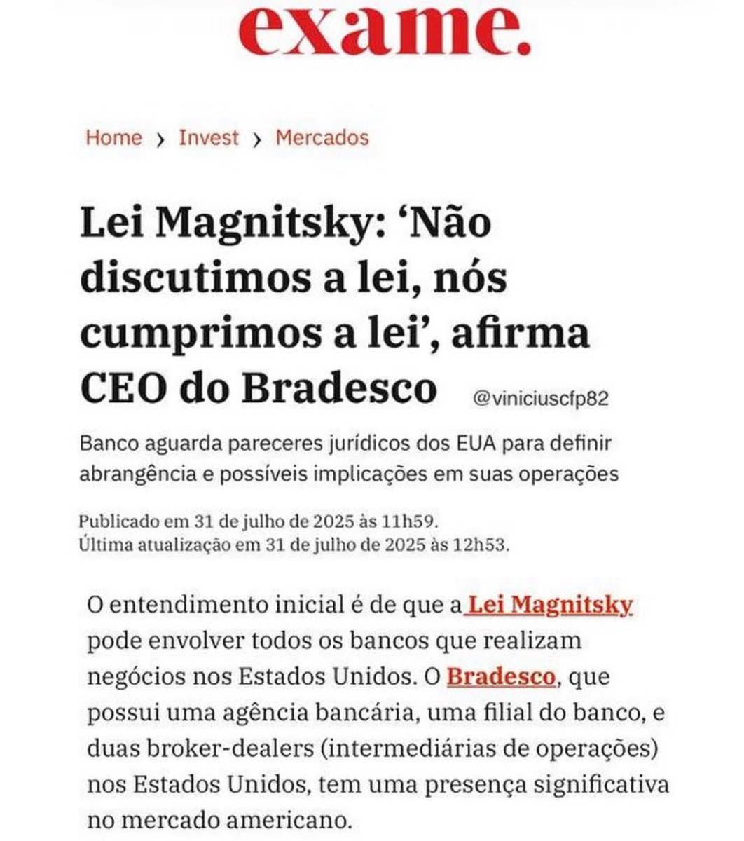E aí, tem mais medo do Trump ou do tiranete de beira de estrada?

"Decisão OFAC não se discute, se cumpre".

E se os bancos brasileiros não cumprirem uma eventual ordem do STF obrigando-os a manter/abrir conta para Moraes? Vão prender o dono do banco? Que várzea!