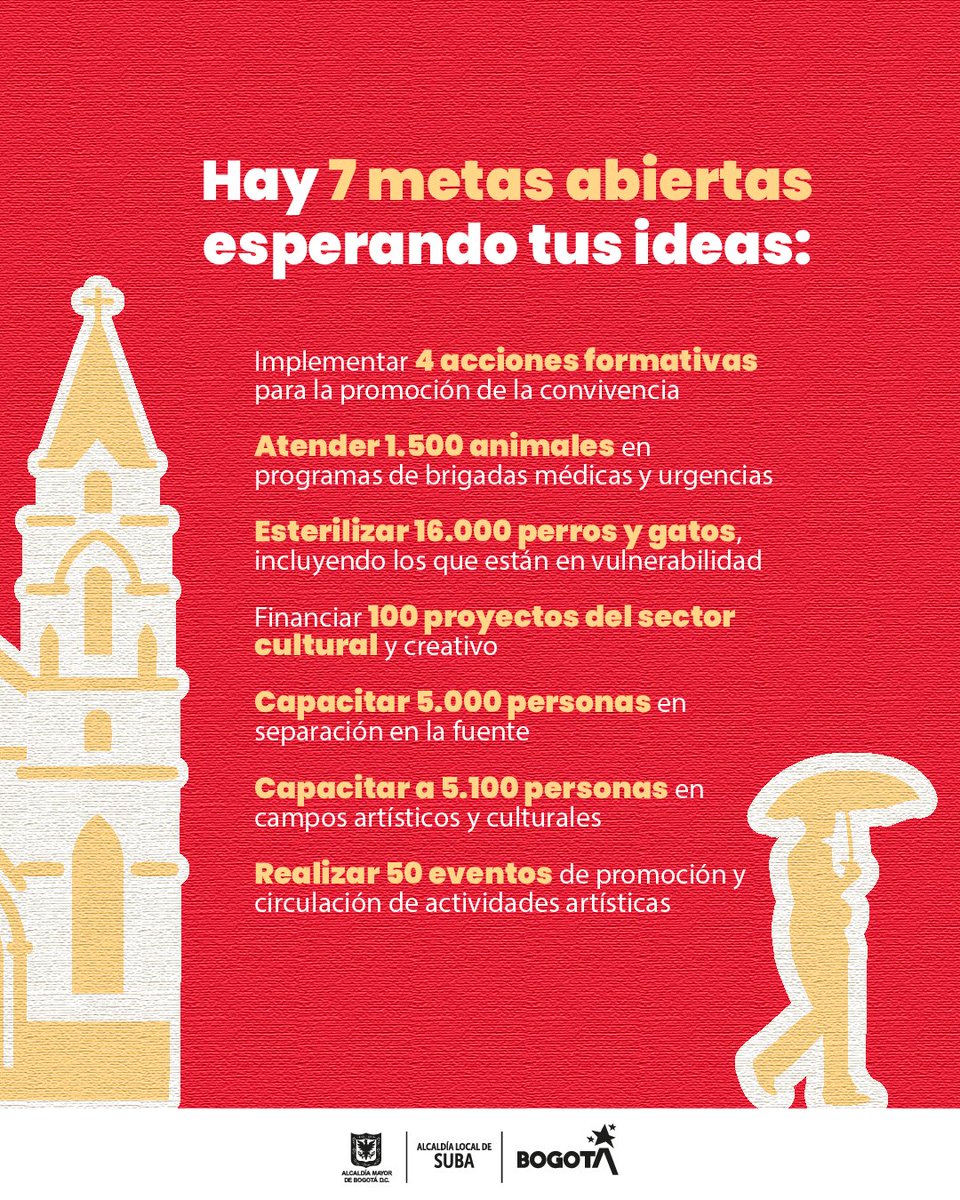 ¡Atención veci! Si tienes una idea que puede mejorar tu barrio o transformar tu comunidad, esta es tu oportunidad.

📍Acércate a la oficina de Participación de la Alcaldía Local de Suba para recibir orientación, escanea el QR o ingresa a …cipacion.gobiernoabiertobogota.gov.co/presupuestos