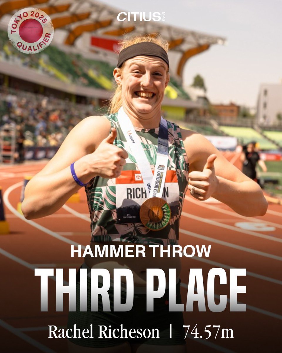CitiusMag's tweet image. The dream season continues 😍

Rachel Richeson finishes third in the #USATF Outdoors hammer throw in 74.57m, making her first U.S. team in a year that also saw her win her first national title indoors and PR by over 4 meters.