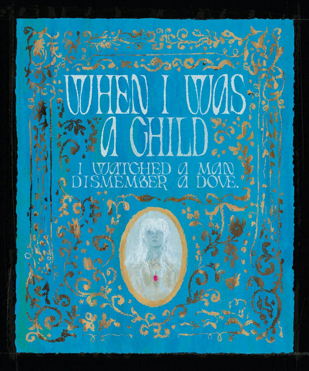 alexcsiple's tweet image. cover reveal for my comic for @SBComicsFair this year. it's called WHEN I WAS A CHILD, I WATCHED A MAN DISMEMBER A DOVE. it's an overly personal berserk fancomic about trauma and memory. read it this october!