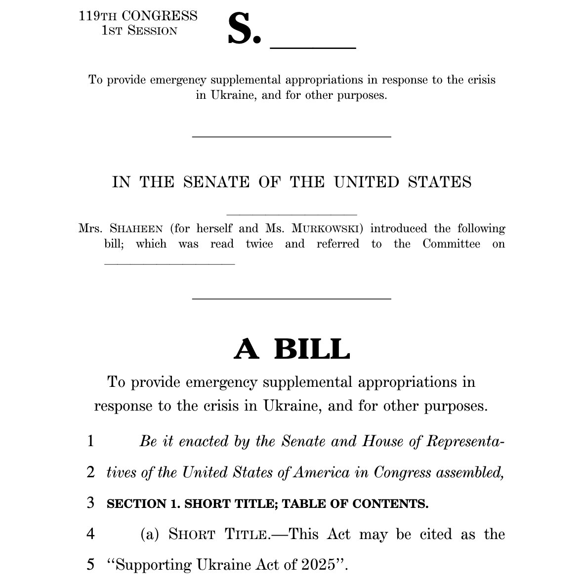 RT by @mikenov: THIS!!! Key Democrat Senator Jeanne Shaheen and Republican Lisa Murkowski have introduced the "Supporting Ukraine Act of 2025," a $54.6 billion aid package aimed at providing Ukraine with military assistance over the next two years. foreign.senate.gov/press/dem/rele…