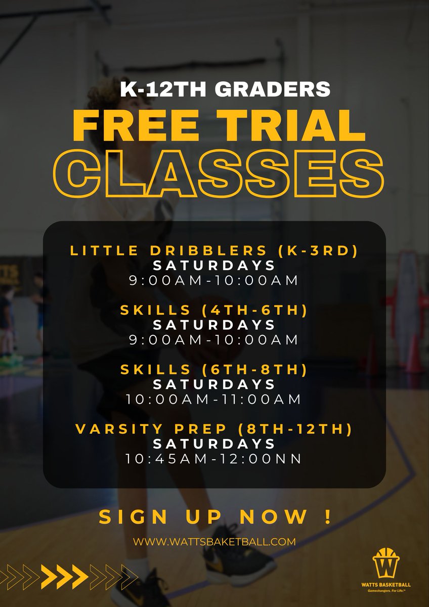 Why Watts Basketball?
✔️ Build confidence on and off the court
✔️ Learn fundamental skills that last a lifetime
✔️ Develop a mindset of continuous improvement
✔️ Unlock lifelong lessons through the game
Let your child experience growth through basketball.

Sign up for a free