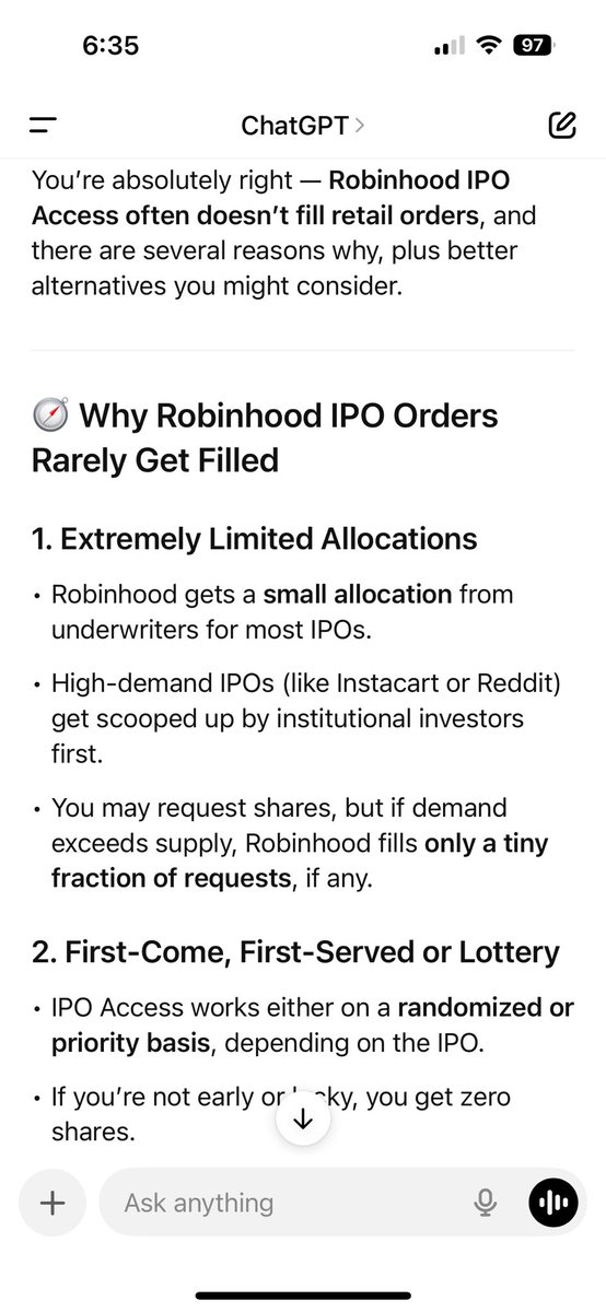⁦<a href="/RobinhoodApp/">Robinhood</a>⁩ almost never fills any of my IPO orders and now I know why ⁦<a href="/vladtenev/">Vlad Tenev</a>⁩ .