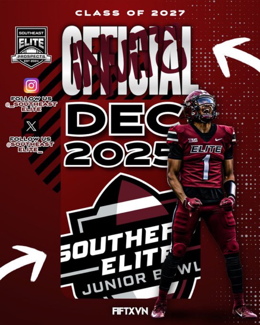 Happy to be invited to play in the <a href="/SoutheastElite_/">Southeast Elite Prospects</a>  junior bowl dec-12th , excited to compete <a href="/LanierRecruits/">#RecruitLanier</a>